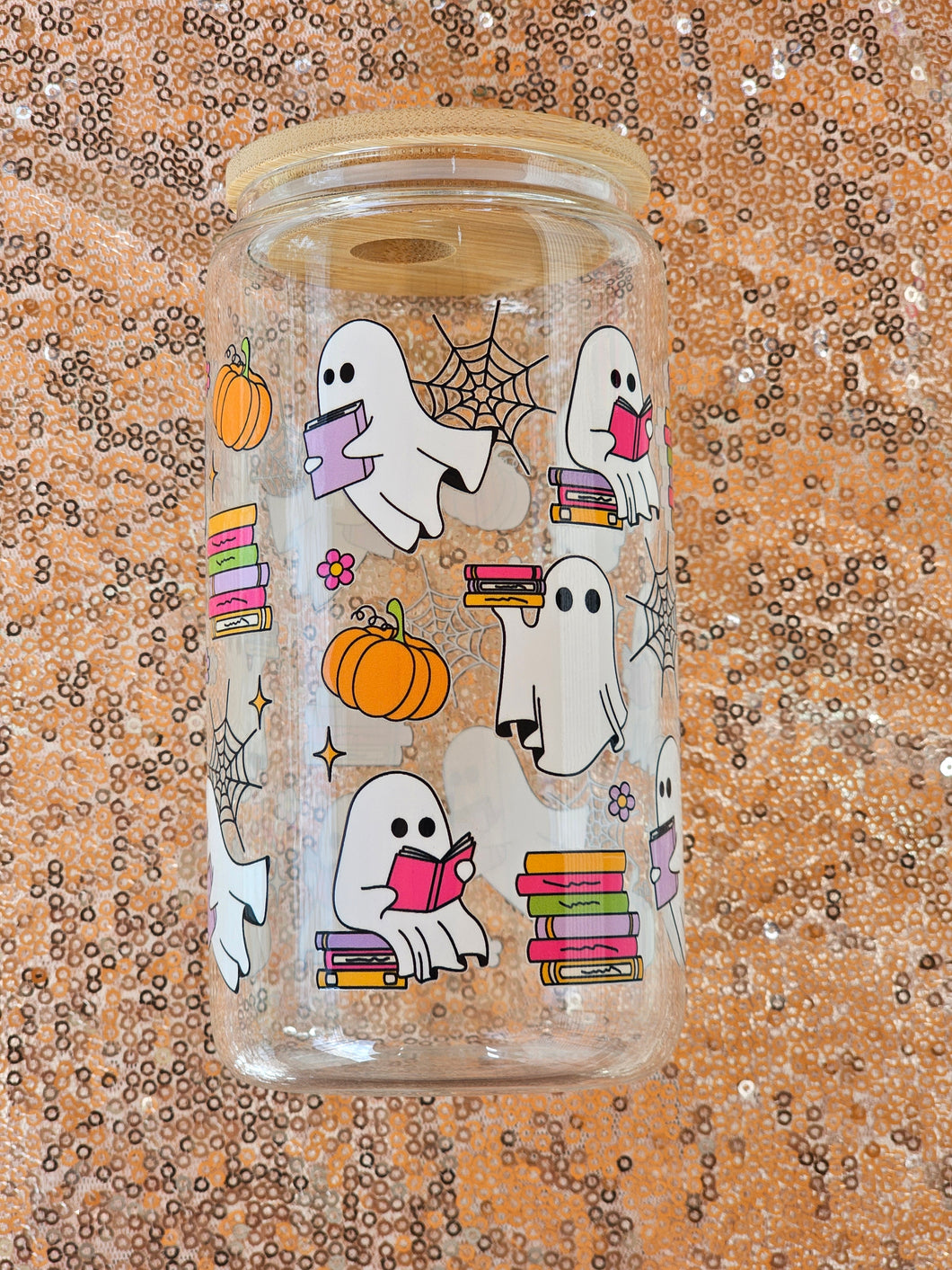 Bookish Ghost Glass Can